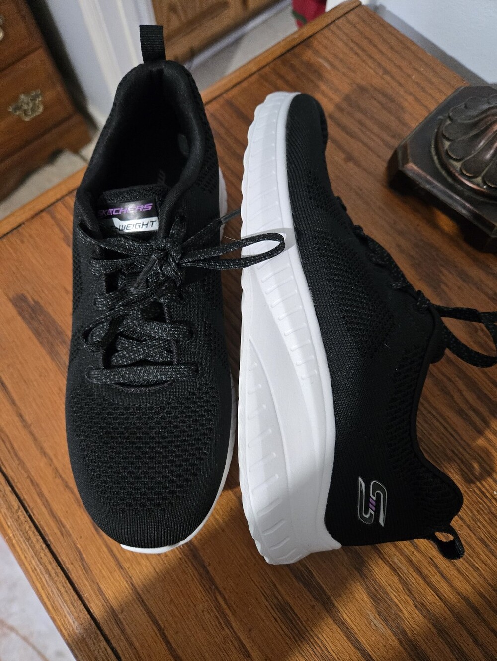 Skechers Women’s Black Knit Athletic Sneakers with White Sole